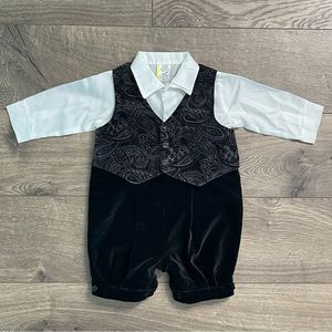 Vintage Baby Togs Black Velour 3-6m Baby Boy Romper Outfit